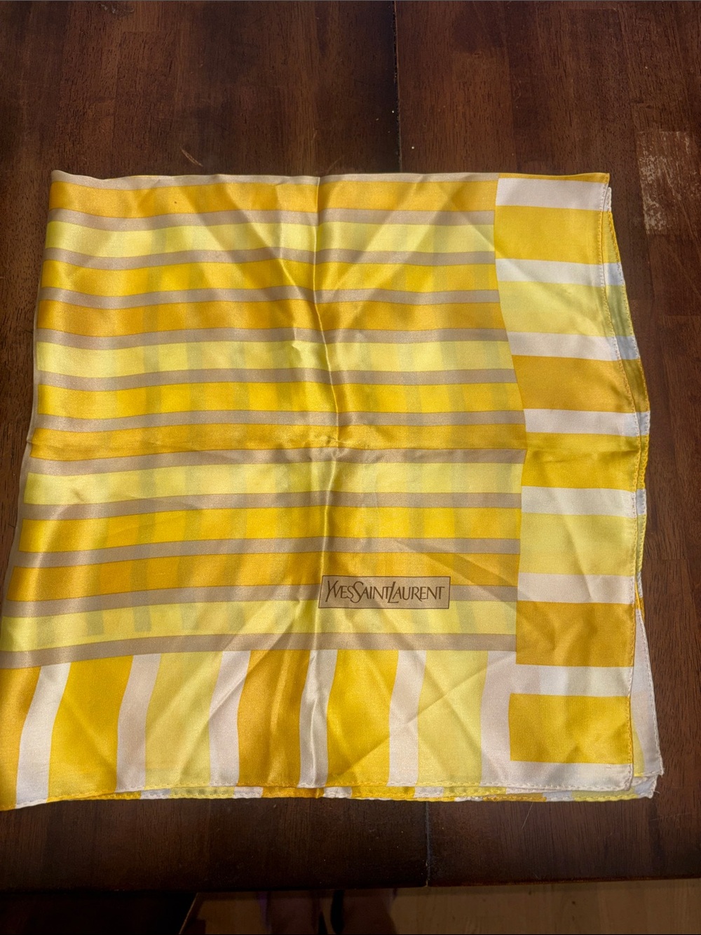 YSL Vintage Silk Scarf Yellow and Cream Striped .  32 by 32 in GUC. Authentic